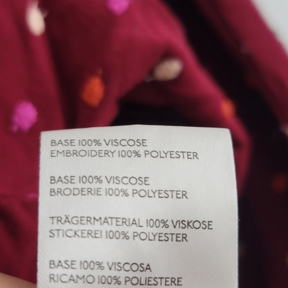 Anthropologie Maeve Small Burgundy Embroidered Polka Dot Shirt Top - Picture 7 of 7